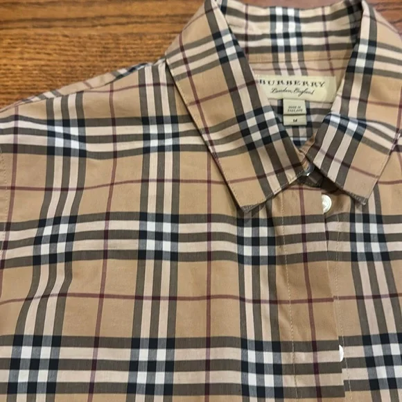 Burberry Beige and Black Checkered Button-Down Shirt - Picture 5 of 14